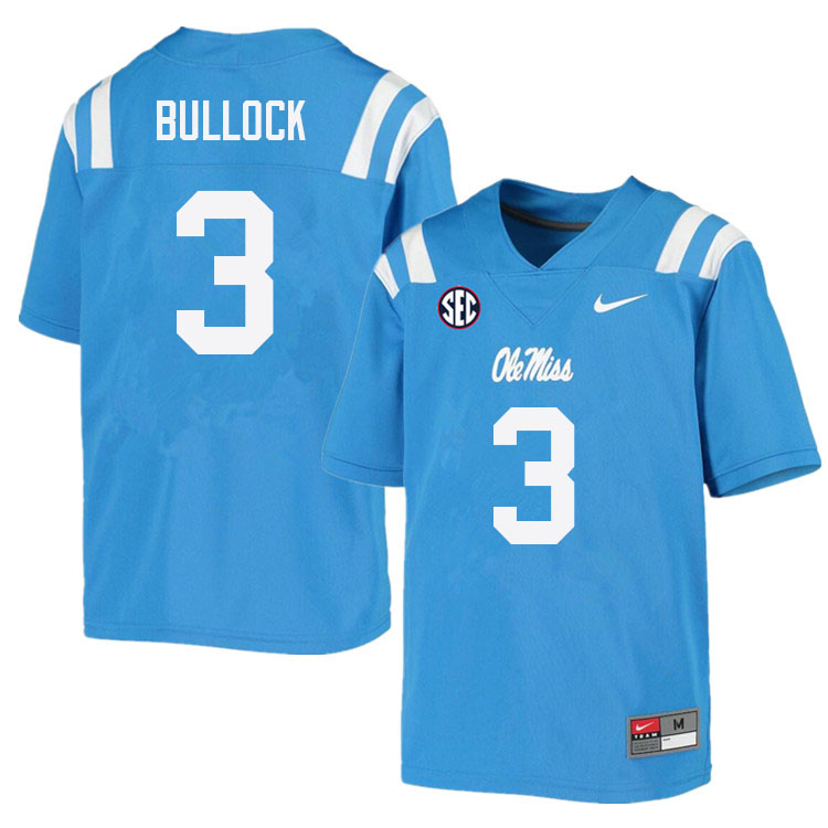 Men #3 Kentrel Bullock Ole Miss Rebels College Football Jerseys Sale-Power Blue - Click Image to Close